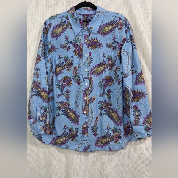 Talbots Paisley Cotton Button Front Shirt‎ - Swirly Paisley Size 1X - Picture 4 of 11